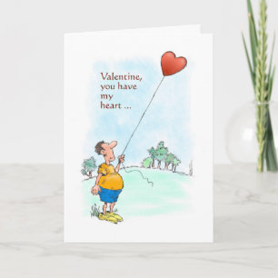 Valentine-tecknaden som seglar i ett heliumhjärta helgkort