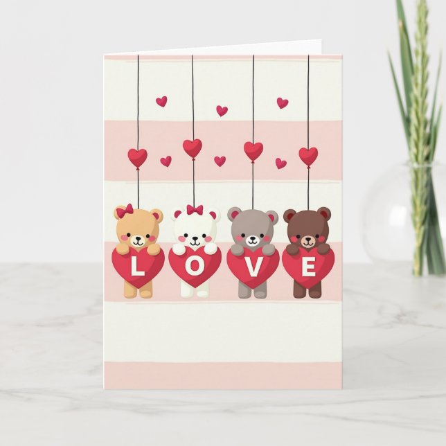 Valentine Teddy Bear Love Card Kort (Framsida)