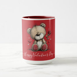Valentine Teddy Bear with Rose and Hearts Mugg