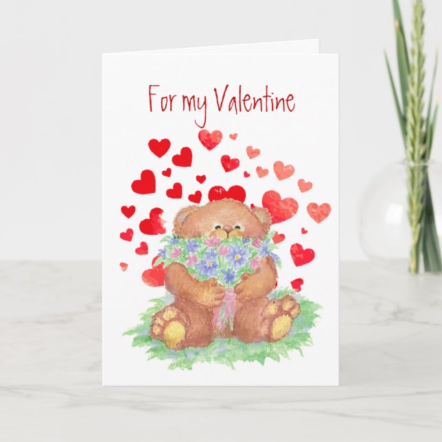 Valentine Teddybjörn Blommor Älskar dig för evigt Helgkort (Framsida)