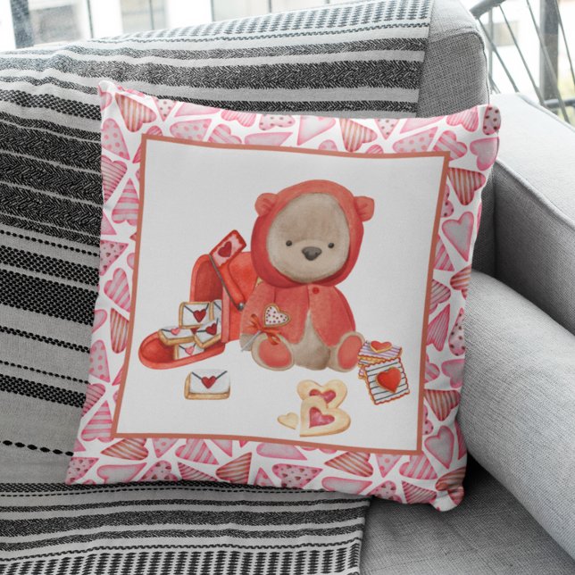 Valentine Teddybjörn Hjärtkakor Söt Kudde (Skapare uppladdad)
