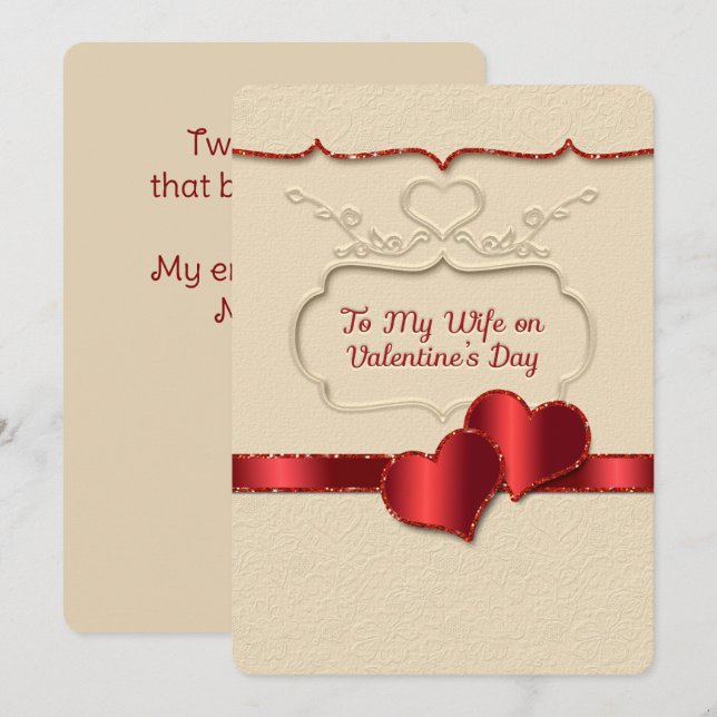 Valentine till min hustru med Stil två hjärtan (Fram/baksida)