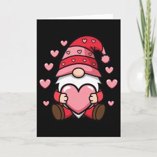 Valentine Tomte Håller Hjärta Med Söta Hjärtan Kort