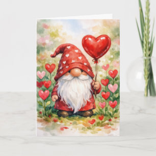 Valentine Tomte med Rött Hjärtballong Kort