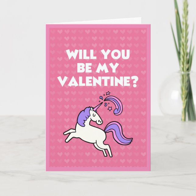 Valentine Unicorn Cute Rosa Heart Mönster Romantic Helgkort (Framsida)