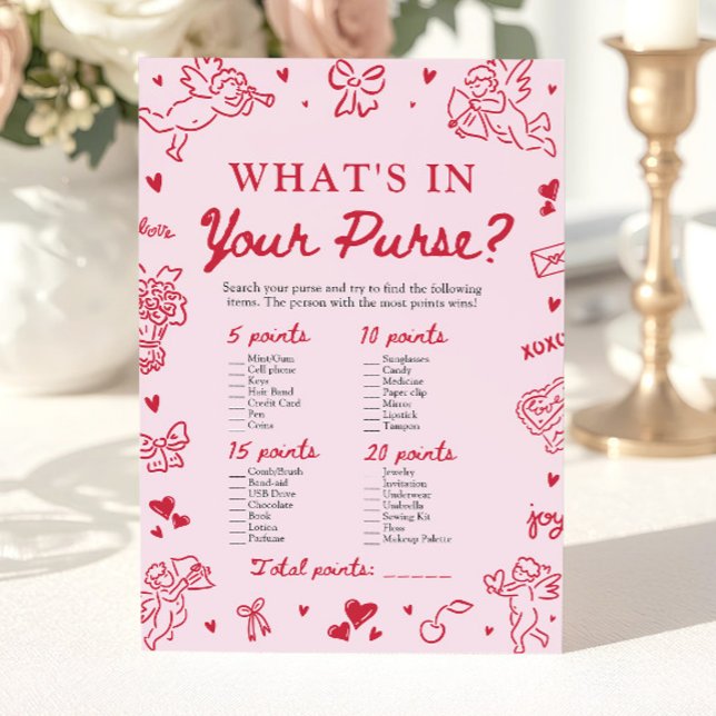 Valentine Vad Har Du I Din Handväska Bröllopsfests Inbjudningar (Valentine What's In Your Purse Bridal Shower Game)