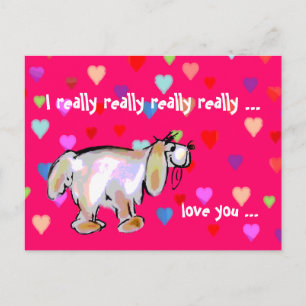 Valentine Valp & Hearts ~ Postcard Helg Vykort