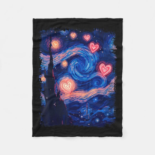 Valentine Van Gogh Starry Night Heart Matching Cou Fleecefilt (Framsidan)