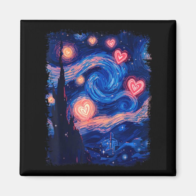 Valentine Van Gogh Starry Night Heart Matching Cou Magnet (Framsidan)