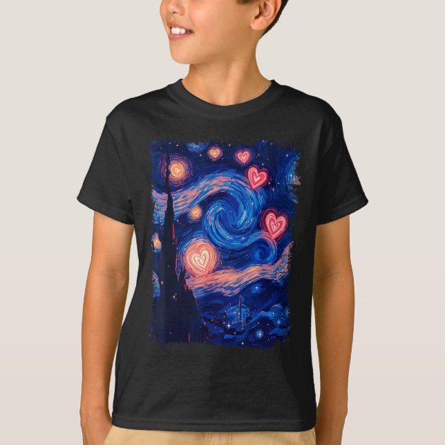 Valentine Van Gogh Starry Night Heart Matching Cou T Shirt (Framsida)