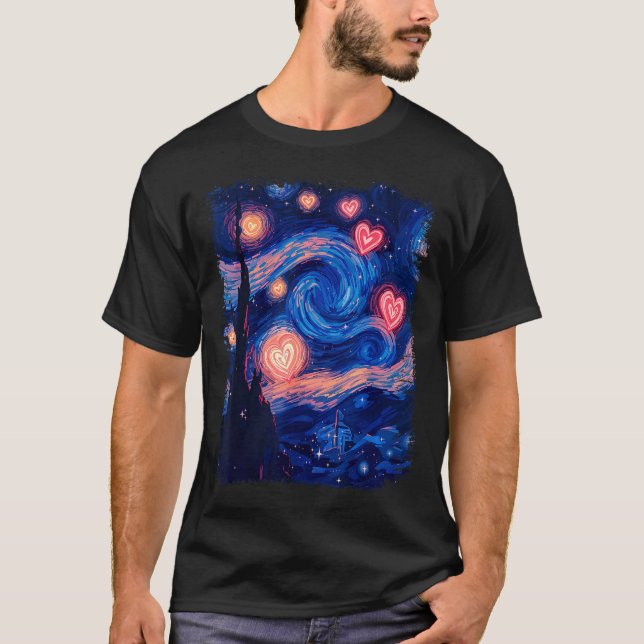 Valentine Van Gogh Starry Night Heart Matching Cou T Shirt (Framsida)