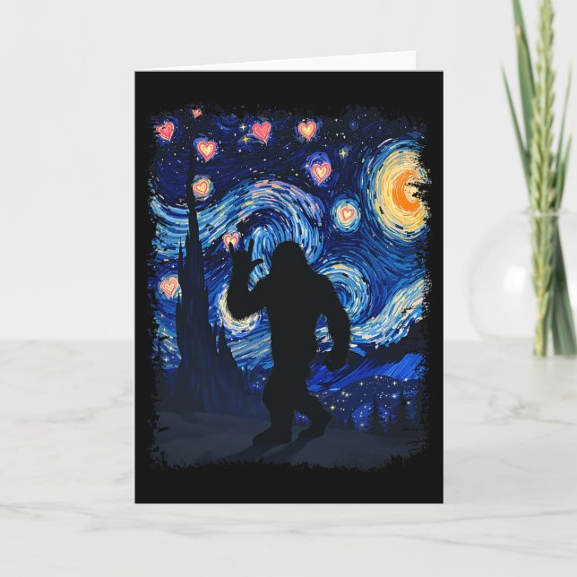 Valentine Van Gogh Stjärnkväll Bigfoot Sasquatch  Kort (Framsida)