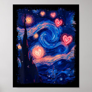 Valentine Van Gogh Stjärnkväll Hjärtan Matchande K Poster
