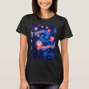 Valentine Van Gogh Stjärnkväll Hjärtan Matchande P T Shirt