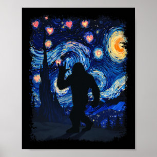 Valentine Van Gogh Stjärnkvällen Bigfoot Sasquatch Poster