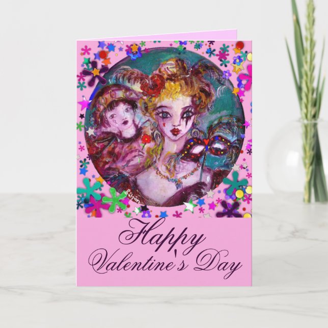 VALENTINE VENETIAN MASQUERADE CONFETTI HELGKORT (Framsida)