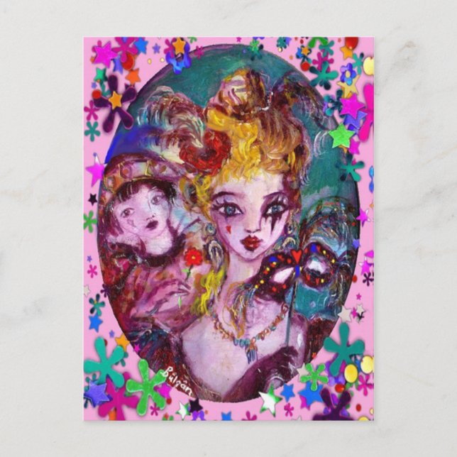 VALENTINE VENETIAN MASQUERADE MASKS AND CONFETTI HELG VYKORT (Framsida)