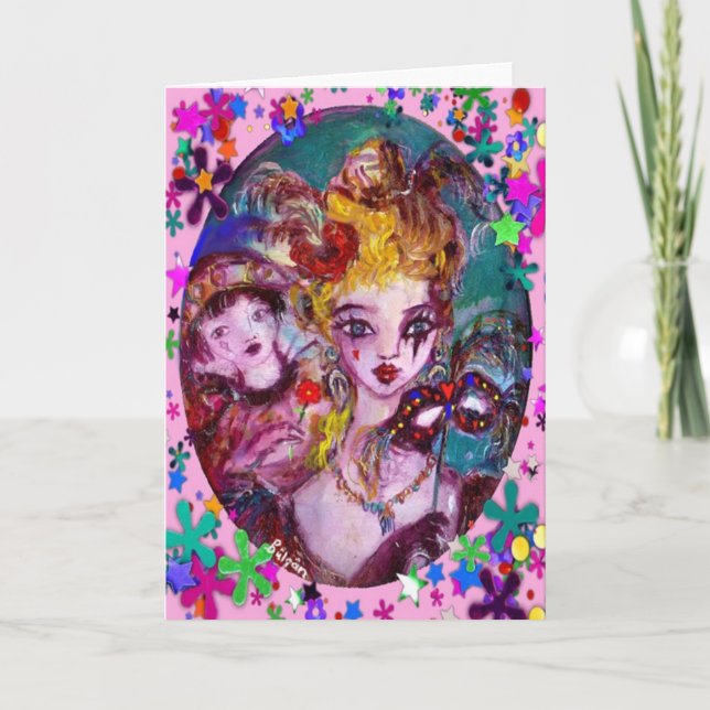 VALENTINE VENETIAN MASQUERADE MASKS AND CONFETTI HELGKORT (Framsida)
