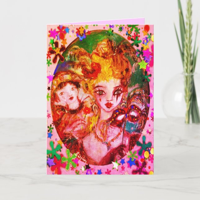 VALENTINE VENETIAN MASQUERADE MASKS AND CONFETTI HELGKORT (Framsida)