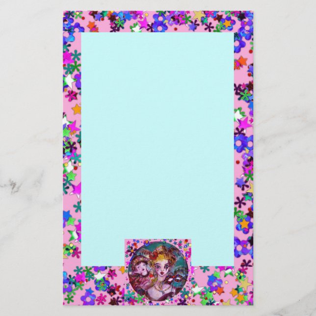 VALENTINE VENETIAN MASQUERADE MASKS,ROSA CONFETTI BREVPAPPER (Framsida)