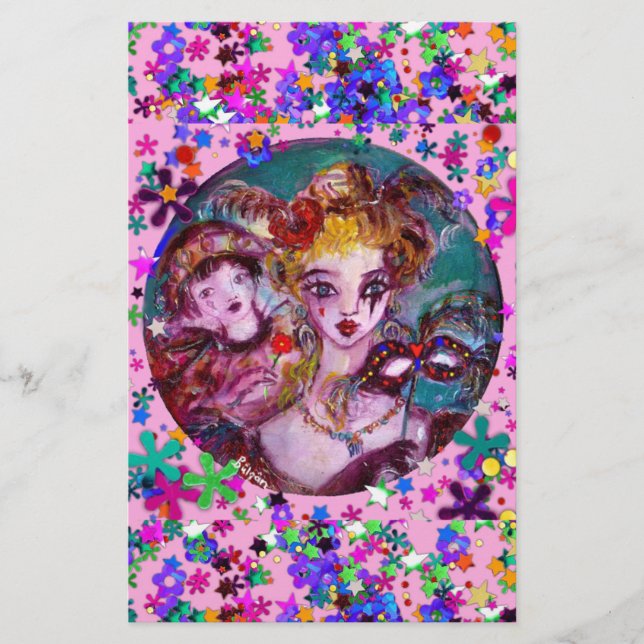 VALENTINE VENETIAN MASQUERADE MASKS Rosa Confetti Brevpapper (Framsida)