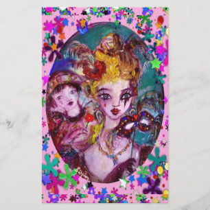 VALENTINE VENETIAN MASQUERADE MASKS Rosa Confetti Brevpapper