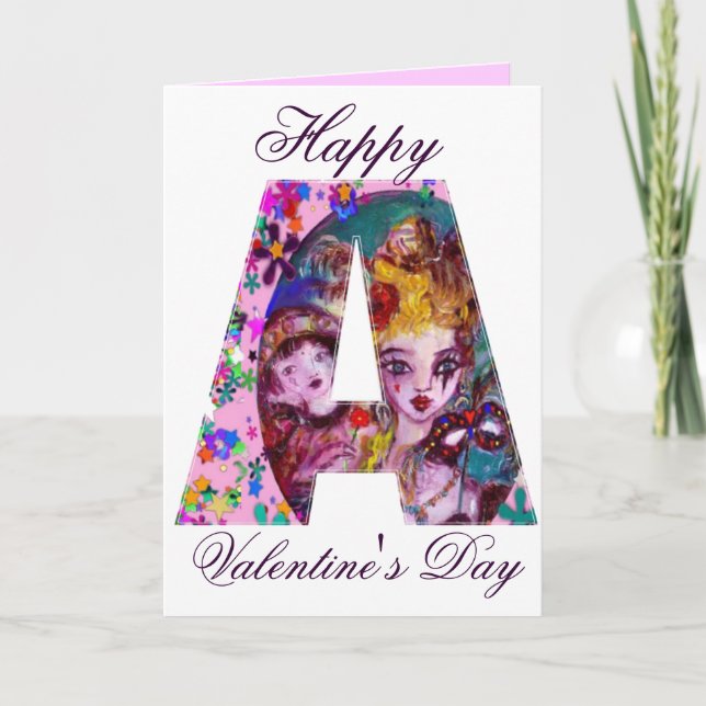 VALENTINE VENETIAN MASQUERADE MONOGRAM A BREV HELGKORT (Framsida)
