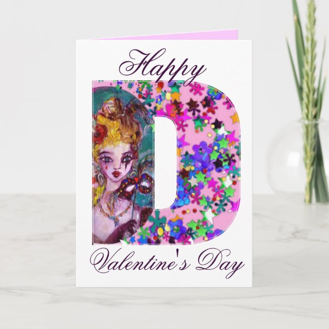 VALENTINE VENETIAN MASQUERADE MONOGRAM D BREV HELGKORT (Framsida)