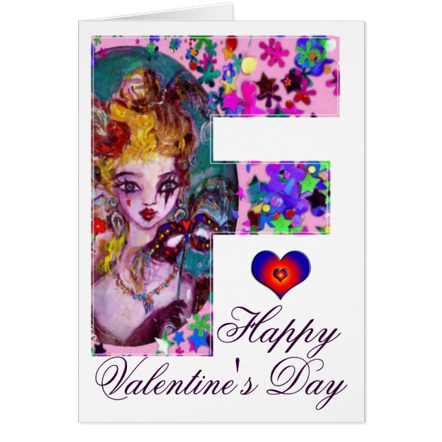 VALENTINE VENETIAN MASQUERADE MONOGRAM F BREV HÄLSNINGSKORT (Framsidan)