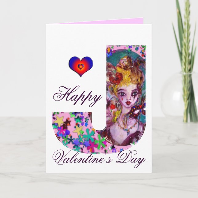 VALENTINE VENETIAN MASQUERADE MONOGRAM J BREV HELGKORT (Framsida)