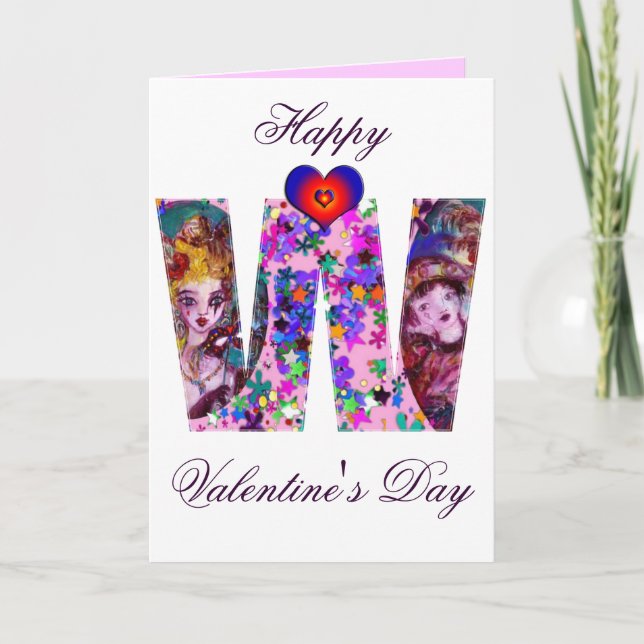 VALENTINE VENETIAN MASQUERADE MONOGRAM M M BREV HELGKORT (Framsida)