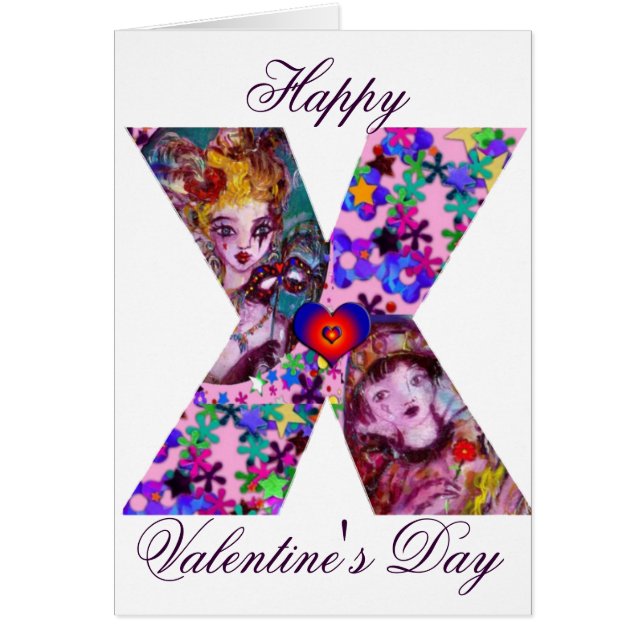 VALENTINE VENETIAN MASQUERADE MONOGRAM X BREV HÄLSNINGSKORT (Framsidan)