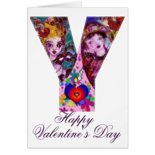 VALENTINE VENETIAN MASQUERADE MONOGRAM Y BREV HÄLSNINGSKORT