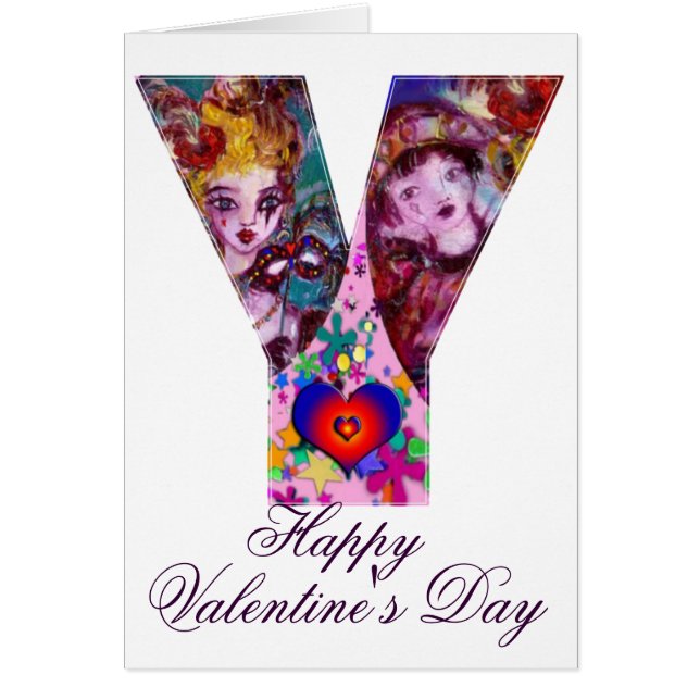 VALENTINE VENETIAN MASQUERADE MONOGRAM Y BREV HÄLSNINGSKORT (Framsidan)
