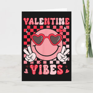 Valentine Vibes Groovy Leende Ansikte Flickor Kvin Kort