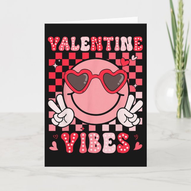 Valentine Vibes Groovy Leende Ansikte Flickor Kvin Kort (Framsida)