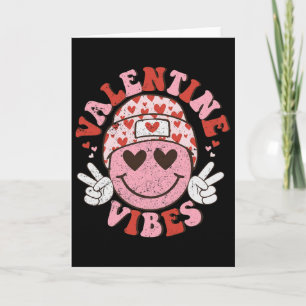 Valentine Vibes Retro Leende Ansikte Glad Alla Hjä Kort