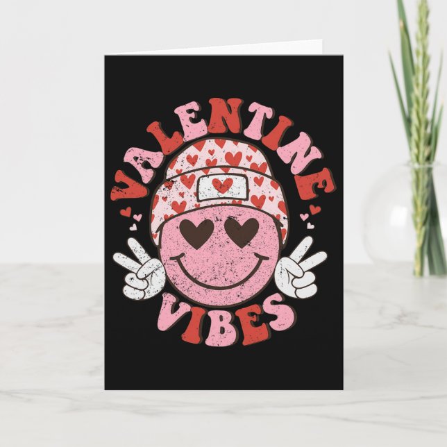 Valentine Vibes Retro Leende Ansikte Glad Alla Hjä Kort (Framsida)