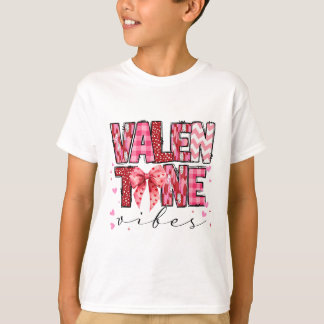 Valentine Vibes Valentines Day Pink Bow Girl Women T Shirt