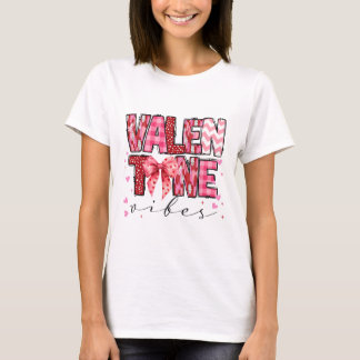 Valentine Vibes Valentines Day Pink Bow Girl Women T Shirt