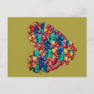 Valentine vycard, Heart Butterflies Hippie Van Helg Vykort