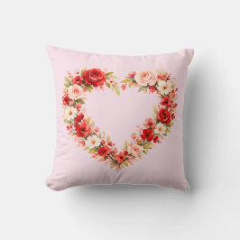 Valentine Watercolor Blommig Hjärtkrans Kudde |