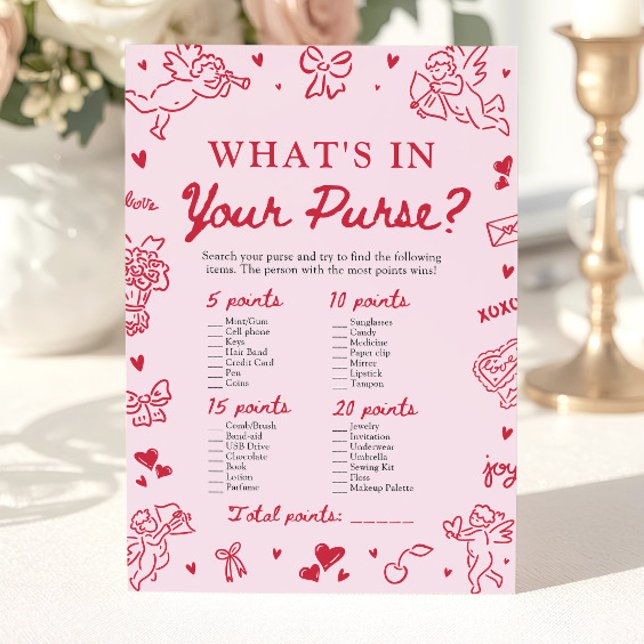 Valentine What's In Your Purse Baby Shower Game Inbjudningar (Valentine What's In Your Purse Baby Shower Game)