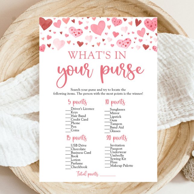 Valentine What's in your Purse Baby Shower Game Inbjudningar (Skapare uppladdad)