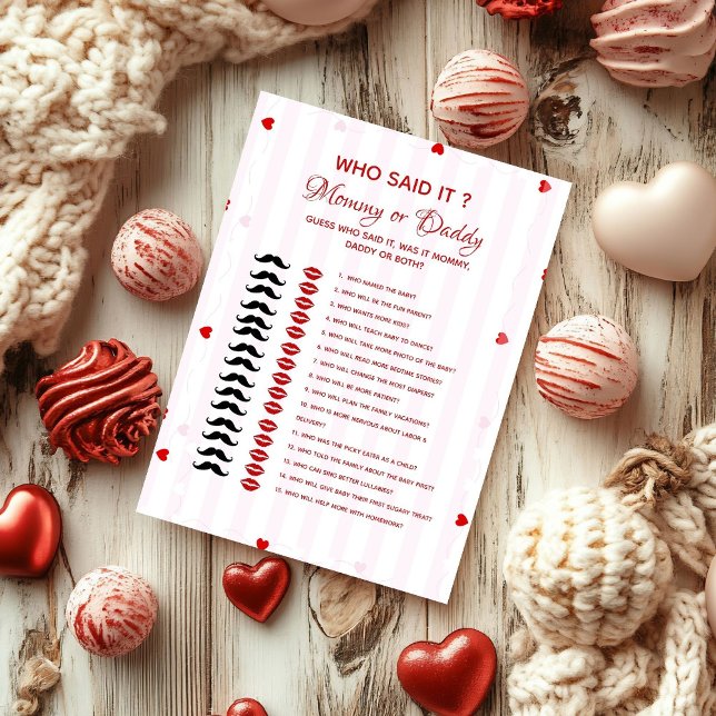 Valentine who said it Baby shower game Card Inbjudningar (Skapare uppladdad)