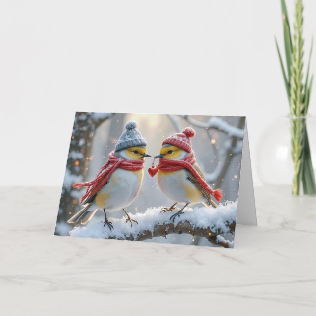 Valentine Winter Birds with Red Heart Kort (Framsida)
