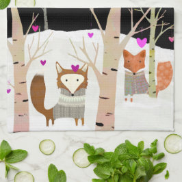 Valentine Woodland Foxes Kitchen Tea Towel Kökshandduk