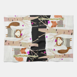 Valentine Woodland Foxes Kitchen Tea Towel Kökshandduk