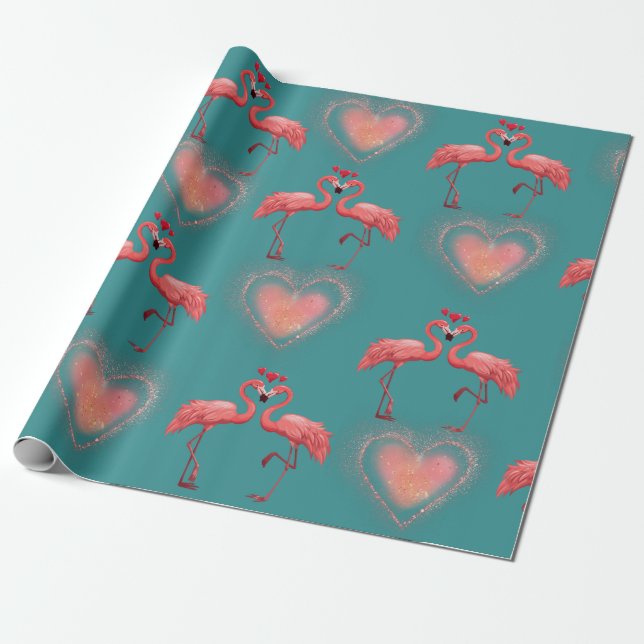 Valentine Wrapping Papper - Flamingo- Retro Presentpapper (Utrullad)