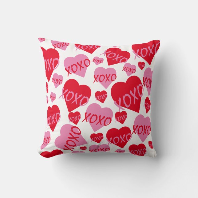 Valentine XOXO Heart Rosa Red Mönster White Kudde (Framsida)